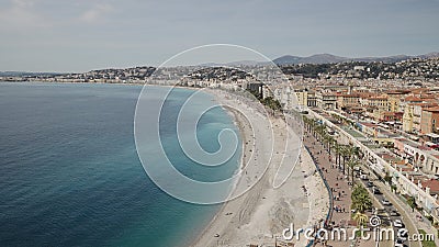 Nice, France - March 15, 2023: Panoramic View Promenade Des Anglais and a coastline in Nice Editorial Stock Photo