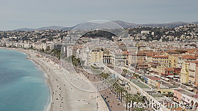 Nice, France - March 15, 2023: Panoramic View Promenade Des Anglais and a coastline in Nice Editorial Stock Photo