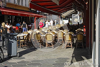 Pedestrian street where there are restaurants Editorial Stock Photo