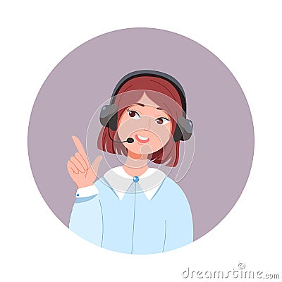 Nice girl from support have a conversation using headset Vector Illustration