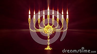 nice golden hanukkah menora flaming . object 3D rendering Cartoon Illustration