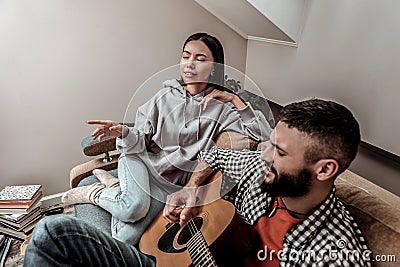 Nice good looking woman feeling the music Stock Photo