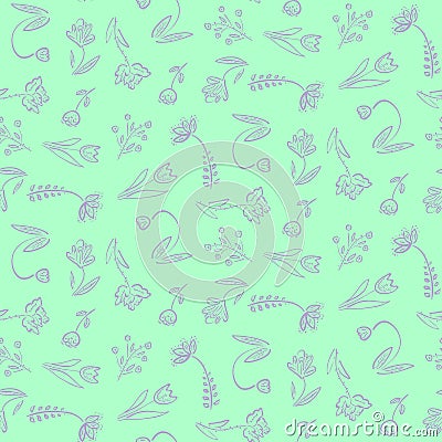 Nice hand drawn outline floral pattern on green Vector Illustration