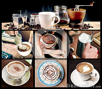 Nice hot coffee cup, Collage Stock Photo