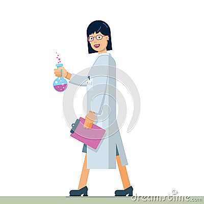 Nice illustration of woman inventor scientist Cartoon Illustration