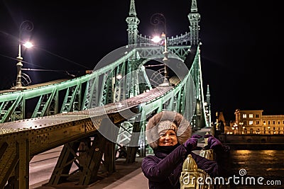 Nice lady on Freedom bridge, Budapest Stock Photo