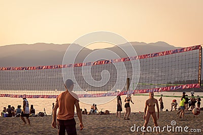 People play volleyball in kitasilano beach vancouver canada Editorial Stock Photo