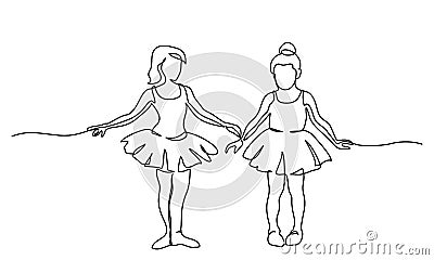 Nice little cute children girls in dance dress dancing ballet. Vector Illustration