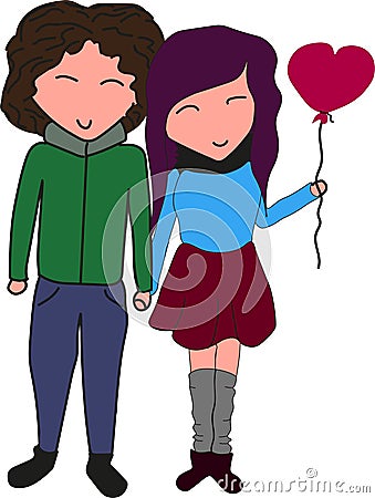 Nice lovely couple in love holding hands Vector Illustration