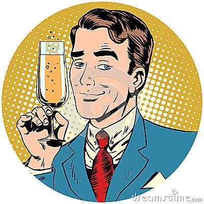 Nice man with a glass of champagne sparkling wine Vector Illustration