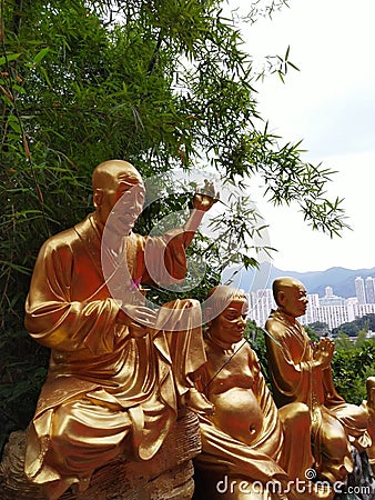 Nice nature photography Golden statue in Ten Thousand Buddhas Monastery hongkong sha tin Stock Photo