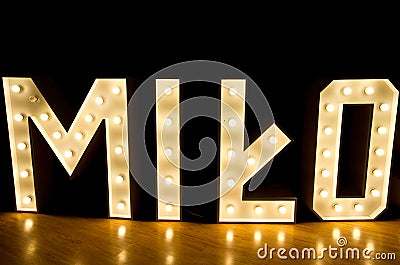 Nice or nicely letters in Polish, illuminated letters Stock Photo