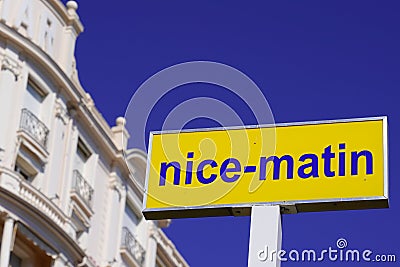 Nice matin newspaper morning sign text and brand logo French south daily newspapers of general Editorial Stock Photo