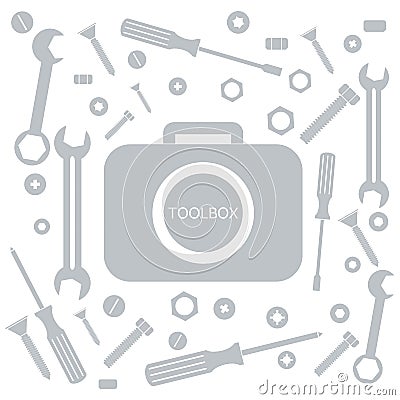 Nice picture of a colored bag with a variety of tools for quick Vector Illustration