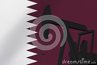 Nice pumpjack oil extraction with Qatar flag 3d render Stock Photo