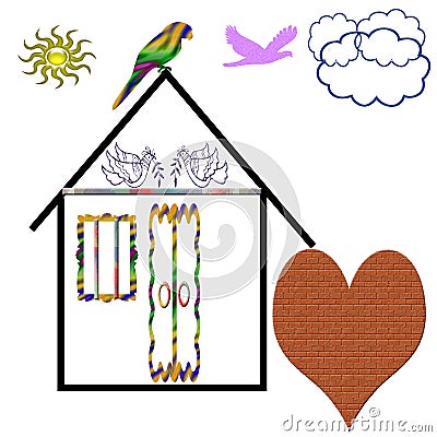 Nice real estate make by birds effort Cartoon Illustration