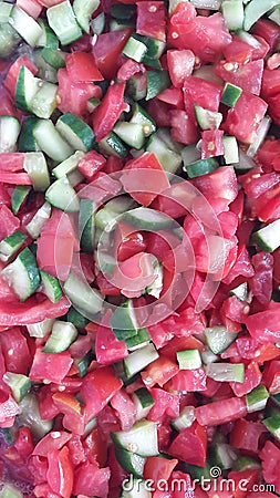 A nice salad with tomatoes and cucumber was with Mediterrean style Stock Photo