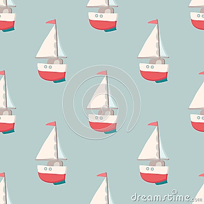 Nice seamless pattern with yacht. Nautical elements. Retro toys. Summer Travel Design - Sail Boat. Vector illustration Vector Illustration