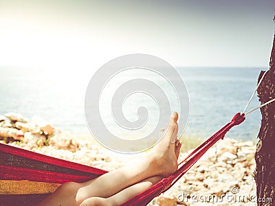 Seaview with hammock Stock Photo