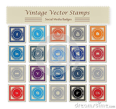 Vintage Social Media Vector Stamps Editorial Stock Photo