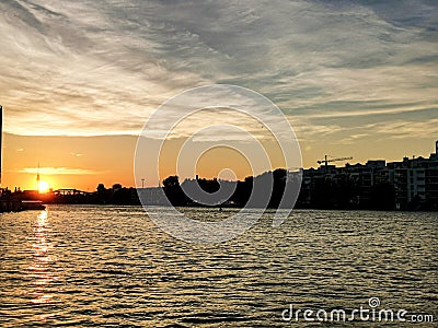 A sunset over the Spree in Berlin Stock Photo