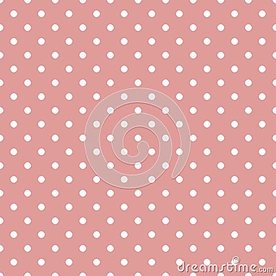 Nice texture, seamless pattern for background with small white circles on background of pastel dirty pink color. Vector Illustration