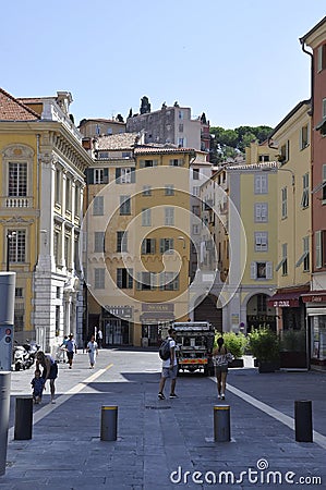 Nice, 5th september: Street view with Historical Buildings in row from Nice France Editorial Stock Photo