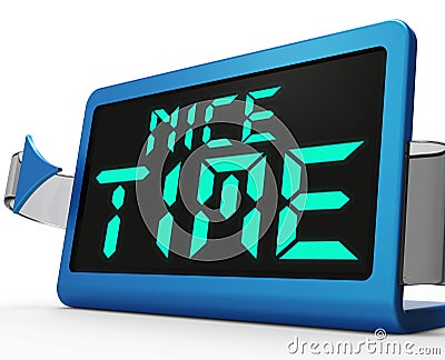 Nice Time Clock Means Enjoyable And Pleasant Experience Stock Photo