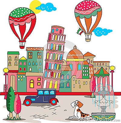 Nice Tower of Pisa in Italy Vector Cartoon Illustration