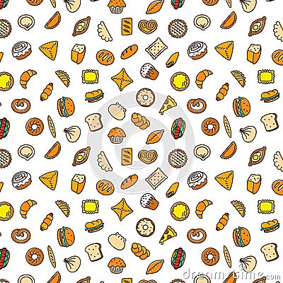 Bakery products. Fast food. Patty pattern color Cartoon Illustration