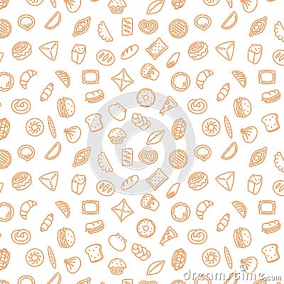 Bakery products. Fast food. Patty pattern stroke Cartoon Illustration