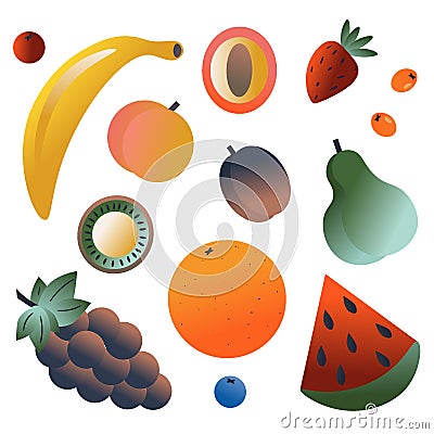 Nice vector set of colorful summer fruits and berries Vector Illustration