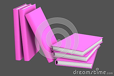 3d illustration of object - high detail pile of purple books closed, school concept isolated on grey background Cartoon Illustration