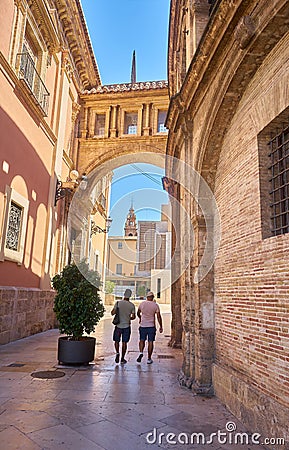 Nice view of the high corridor of Valencia Cathedral Editorial Stock Photo