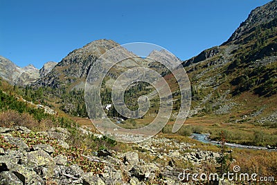 Nice view of the mountains and blue sky waterfall Stock Photo