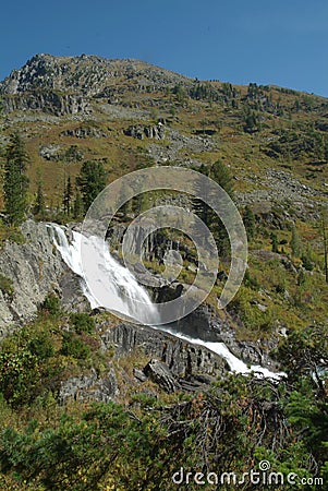 Nice view of the mountains and blue sky waterfall Stock Photo