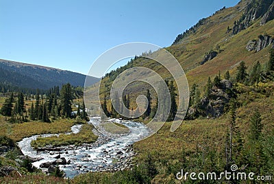 Nice view of the mountains and blue sky waterfall Stock Photo