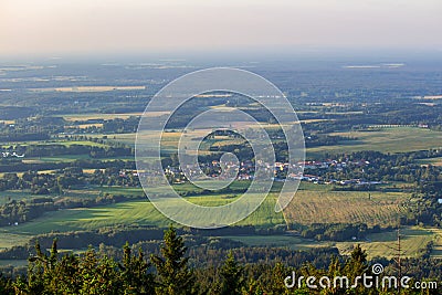 Nice view to small village from kravi mountains on sunset, Czech Stock Photo