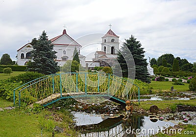Nice Village of Mosarin Belarus, Old Architecture and Place of Pilgrimage Stock Photo