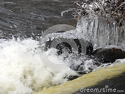 Beautiful white ice icicles in winter, Lithuania Stock Photo