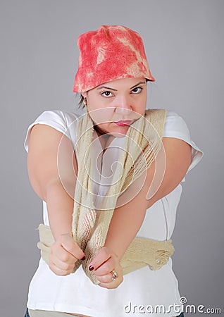 Nice woman with red hat Stock Photo