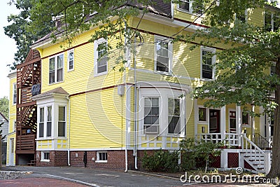 Nice wooden house in city Boston Stock Photo