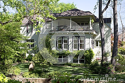 Nice wooden house has seen from back yard Stock Photo