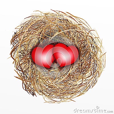 Nicely Built Bird Nest with Two Red Heart Stock Photo