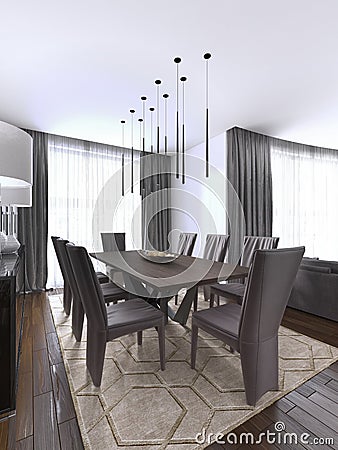 Nicely decorated luxury living, dining room. Dining table and some chairs. Interior design Stock Photo