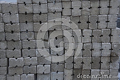 Nicely stack cement brick block wall. Stock Photo