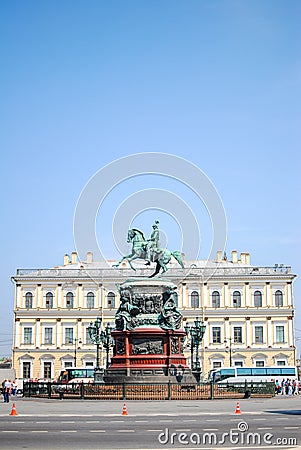 Nicholas I monument near St. Isaac`s Cathedral Editorial Stock Photo