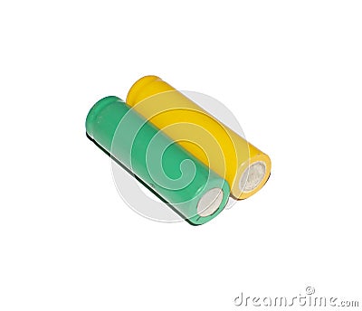 Nickel Cadmium Rechargeable Battery Cells on White Background Stock Photo