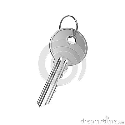 Nickel door key with ring isolated on white background Cartoon Illustration