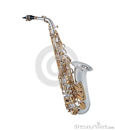 Nickel Gold Lacquer Alto Saxophone, Alto sax, Saxophone Brass Woodwinds Music Instrument Isolated on White background Stock Photo